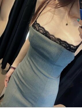 Zara gray dress lace trim
